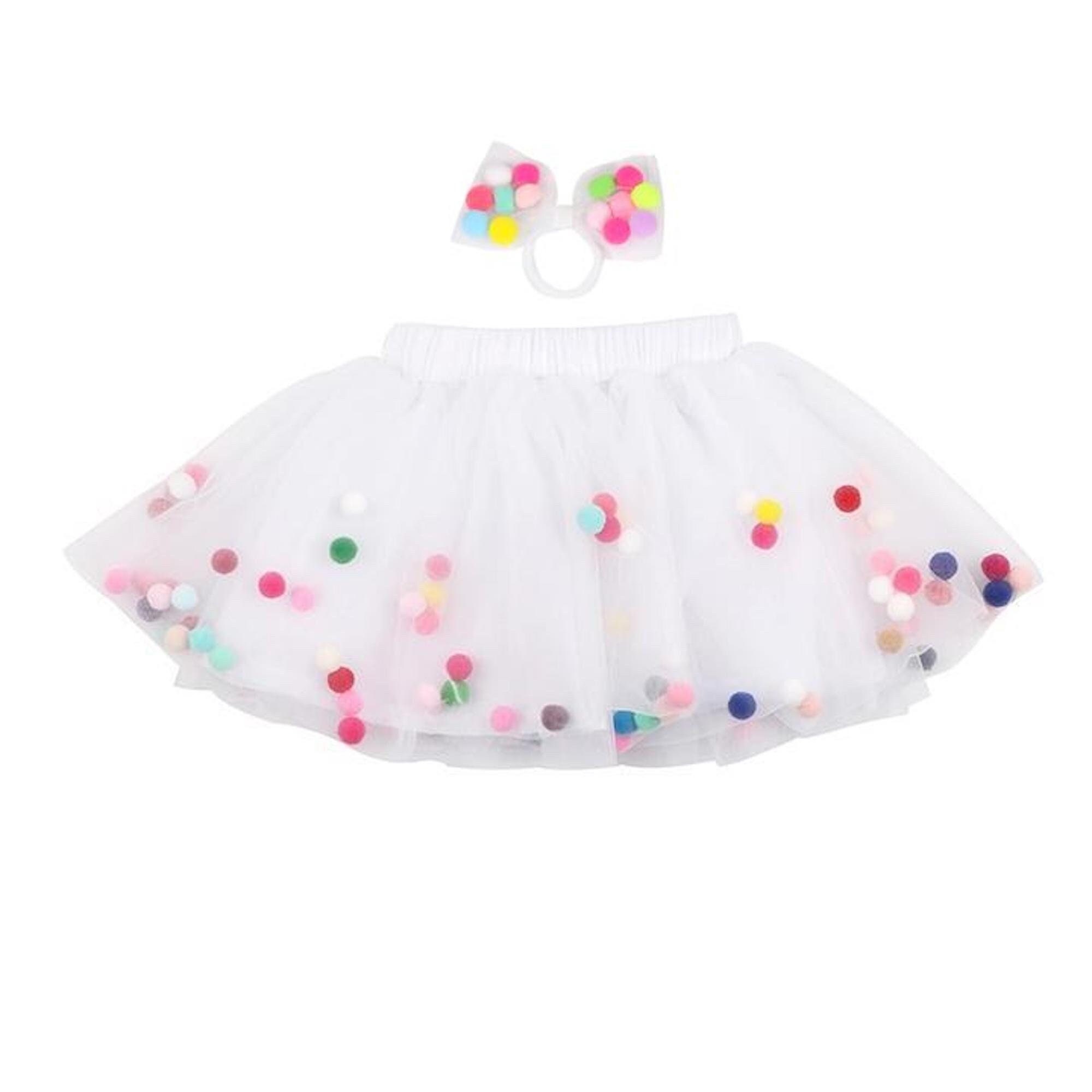 White Pom Pom Tutu and Accessory Birthday Smash Cake Skirt for