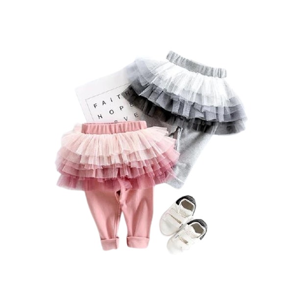 Kids Tutu Leggings | Pink Tutu Toddler Leggings With Tulle Skirt | Gift For Girls | Birthday Tutu Girls | Skirted Leggings | Tutu Pants Girl