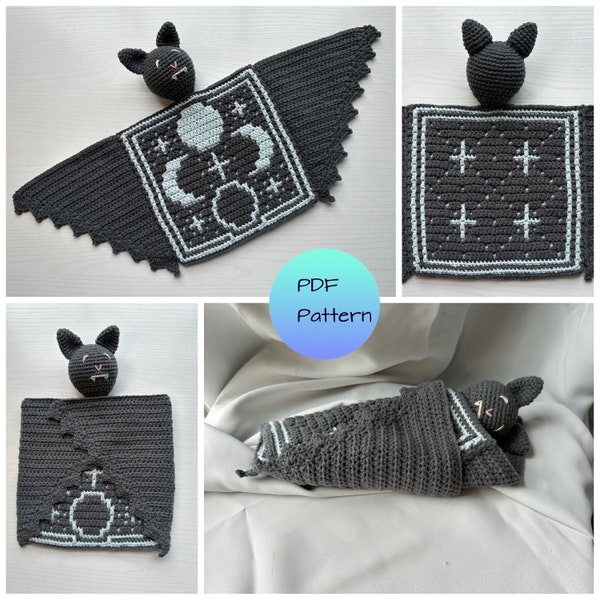 Fledermaus-Lovey-Kuscheldecke, Amigurumi, Overlay-Mosaik-Häkeldiagramm, Muster mit schriftlichen Anweisungen