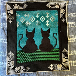 Katter och midnattshimlen babyfilt, mosaikvirkmönster