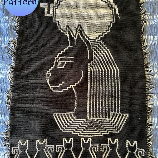 Egyptian Goddess Bastet with Cats Blanket Overlay Mosaic Crochet Pattern