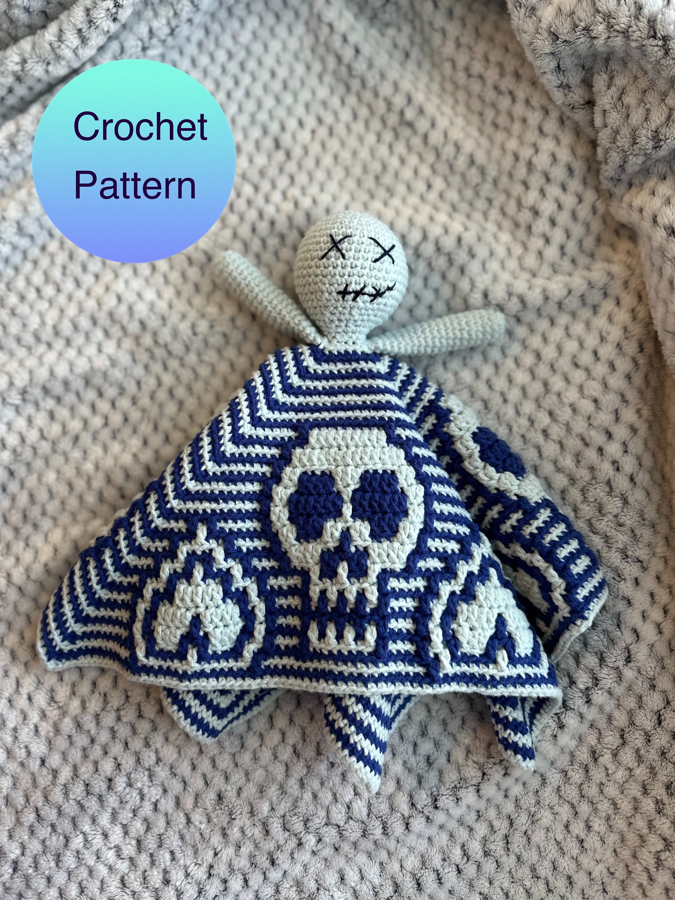 Poppet Lovey with Hearts and Skulls, Witchy Baby Security Blanket