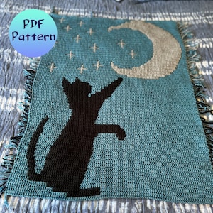 Dreamy Cat & Moon Blanket - Overlay Mosaic Crochet Pattern for Baby