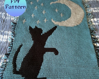 Dreamy Cat & Moon Blanket - Overlay Mosaic Crochet Pattern for Baby
