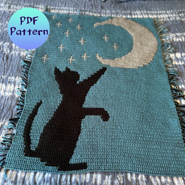 Dreamy Cat & Moon Blanket - Overlay Mosaic Crochet Pattern for Baby