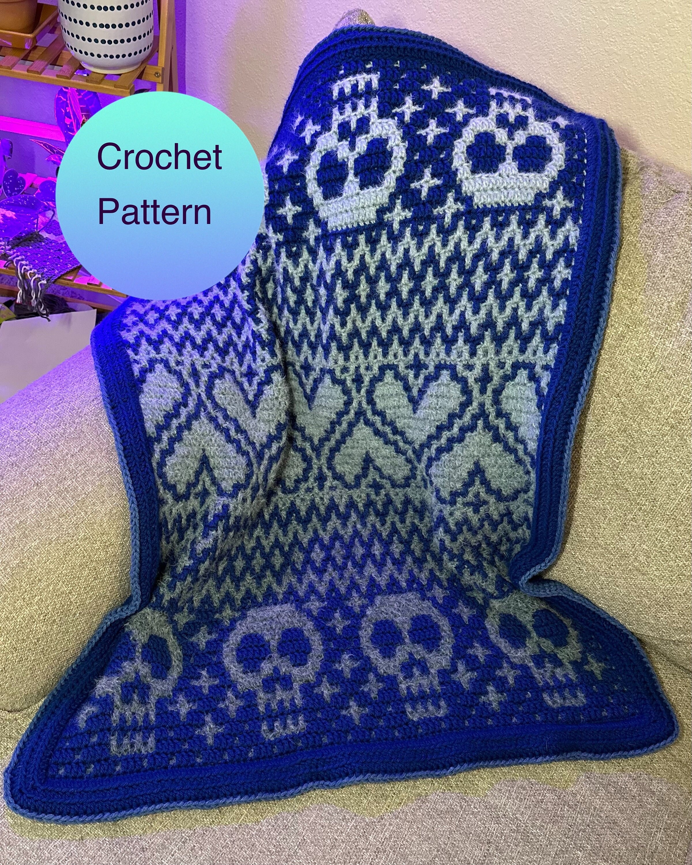 20 Skull Blanket Crochet Patterns for Gothic, Halloween, and Boho Homes 15 Sweet Nightmares Skulls and Hearts Baby Blanket