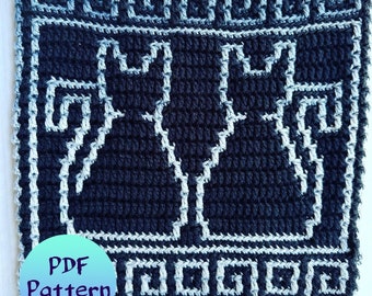 Pair of Cats Motif Overlay Mosaic Crochet Chart and Written Pattern Square