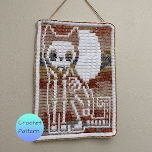 Spooky Cat Skeleton and Moon Wall Hanging, Overlay Mosaic Crochet, Chart and PDF Pattern