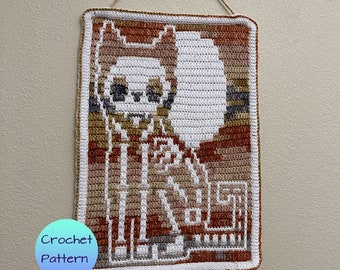 Spooky Cat Skeleton and Moon Wall Hanging, Overlay Mosaic Crochet, Chart and PDF Pattern
