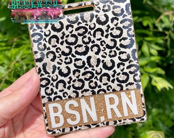 Badge Buddy, Nurses Badge, Leopard Print Badge Buddy, Custom Badge Buddy, Glitter Badge Buddy,ID Badge Buddy,ID Tag Accessories
