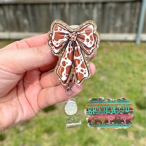 Coquette Bow Badge Reel,Girly Badge Reel,Nurses Badge Reel,Nurses Gift,Badge Reel,Bow Badge Reel,Cow Print Bow Badge,Cow Print,Black & White