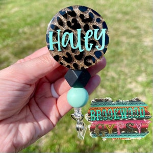 Round Leopard Badge Reel,Personalized Badge Reel,Monogram Badge Reel,Leopard Spots,Glitter Badge Reel,Nurses Badge Reel,Beaded Badge Reel