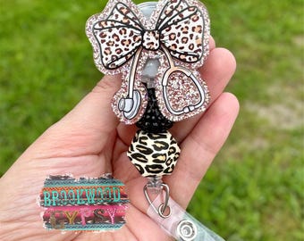 Coquette Bow Badge Reel,Girly Badge Reel,Nurses Badge,Nurses Gift,Cute Badge Reel,Bow Badge Reel,Stethoscope Badge Reel,Leopard Bow