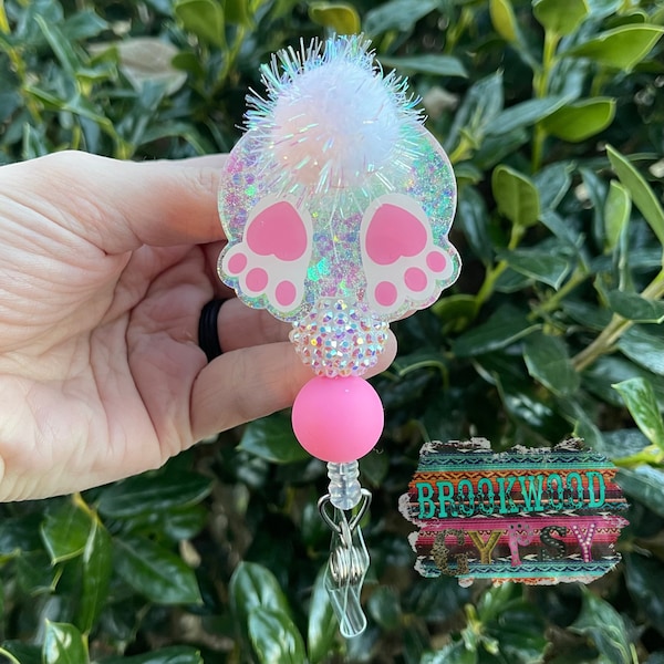 Porta credencial de Pascua, porta credencial de conejo, porta credencial de trasero de conejo, porta credencial festivo, porta credencial de enfermera, porta credencial de conejo de Pascua, regalo de Pascua
