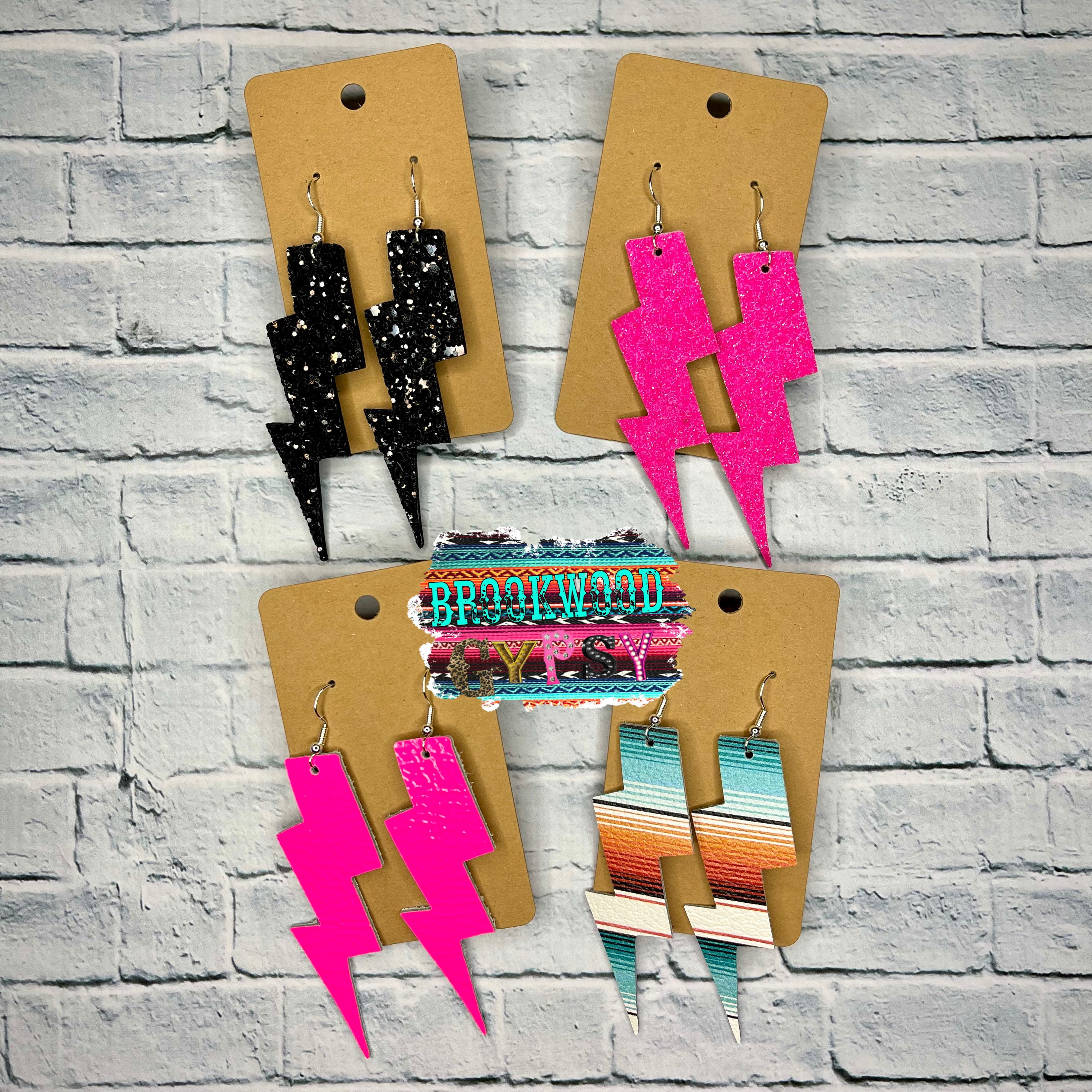 Lightening Bolt Earrings,Genuine Leather Earrings,Leather Earrings,Glitter Earrings,Womans Earrings,Lightweight Earrings,Lightening Bolts,