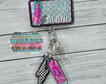 Suspect Runs On,Lightening Bolt,Nurses Badge Reel,Cute Badge Reel,Energy Drink Badge Reel,Pink Slush Badge Reel,Girly Badge,Retractable Reel