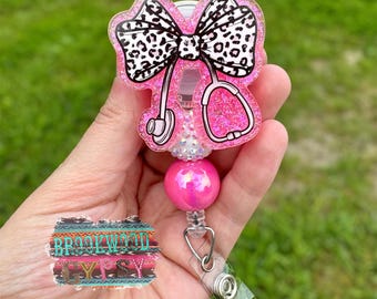Coquette Bow Badge Reel,Girly Badge Reel,Nurses Badge,Nurses Gift,Cute Badge Reel,Bow Badge Reel,Stethoscope Badge Reel,Leopard Bow