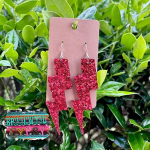 Glitter Earrings,Lightening Bolt Earrings,Western earrings,Womans Earrings,Womans Jewelry,Leather Earrings,Genuine Leather,Red Glitter
