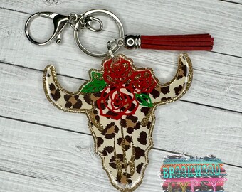 BullSkull Keychain,Western Keychain,leopard Print Keychain,Floral BullSkull Keychain,Gifts for Her,Glitter Keychain,leopard keychain