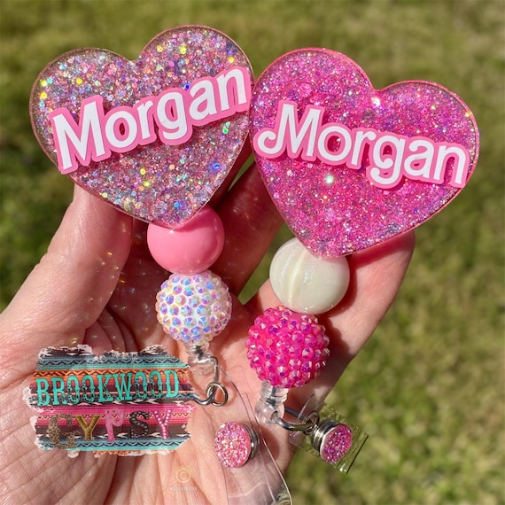 Pink Heart Badge Reel,Retractable Badge Reel Cute Badge Reel,Girly Badge Reel,Nurses Badge Reel,Nurses Gift,Girly Vibes,Personalized Badge
