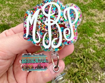 Name Badge Reel,Monogram Badge Reel,Nurse Badge Reel,Personalized Badge Reel,Glitter Badge Reel,Medical Badge Reel,Gift For Her,Badge Reel