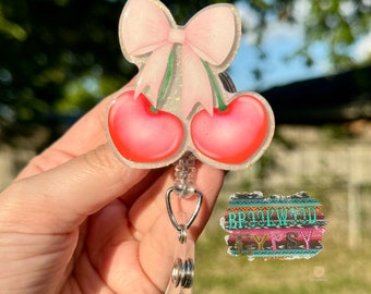 Cherry Badge Reel,Girly Badge Reel,Nurses Badge,Nurses Gift,Retractable Reel,Office Badge,Badge Reel,Corquette Bow Badge,Cherry Accessories