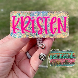 Name Badge Reel,Glitter Badge,Jewel,Personalized Badge,Nurses Badge Reel,Medical,Cute Badge Reel,Badge Reel,ID Tag,ID Holder,Neon Pink,Badge