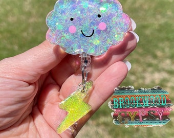 Cloud Badge Reel,Thunder Cloud Badge Reel, Nurses Badge Reel, Personalized Badge Reel,Glitter Badge Reel,Cute Badge Reel,Storm Cloud Badge
