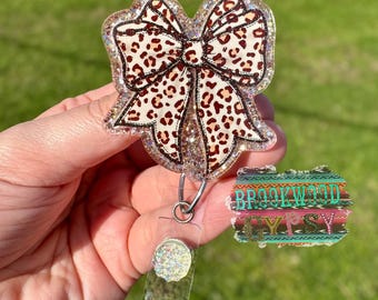 Leopard Badge Reel,Bow Badge Reel,Leopard Bow,Glitter Badge Reel,Badge Reel,Nurses Badge Reel,Cute Badge Reel,Leopard Print,Coquette Bows