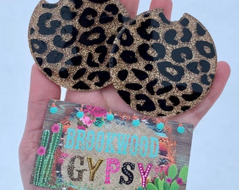 Leopard Print Car Coasters,Glitter Car Coasters,Leopard Car Accessories,Girly Car Accessories,Car Accessories,Leopard Car Decor,Girly Gift