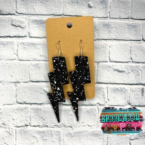 Glitter Earrings,Lightening Bolt Earrings,Western earrings,Womans Earrings,Womans Jewelry,Black Iridescent, Leather Earrings,Genuine Leather