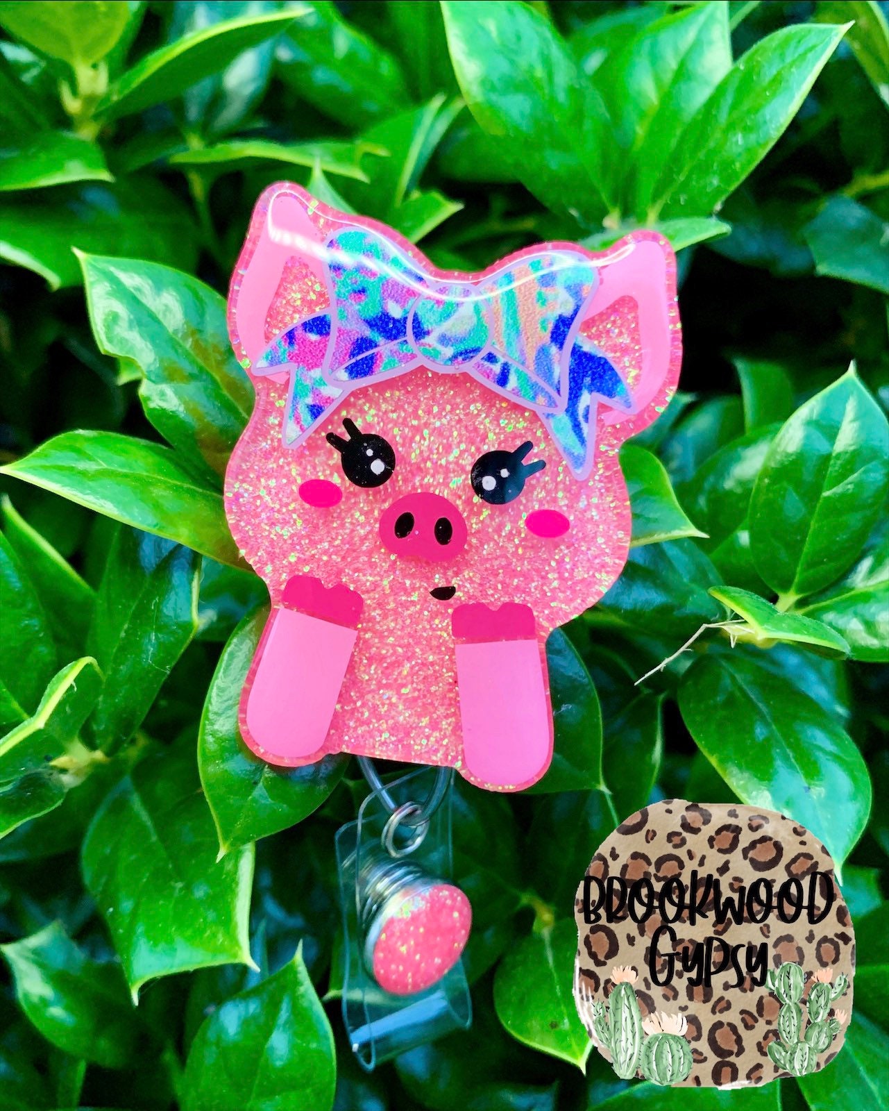 Little Piggy Badge Reel-Pig Badge Reel-Glitter-Farm-Badge Reel-ID Holder-ID Badge-Medical-Nurses Badge-Cute Badge Reel-Farm Life-Pink Pig