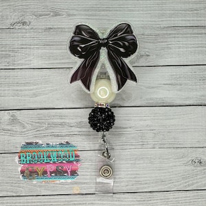 Coquette Bow Badge Reel,Girly Badge Reel,Nurses Badge Reel,Nurses Gift,Badge Reel,Bow Badge Reel,Black Bow,Black Coquette Bow,Beaded Badge