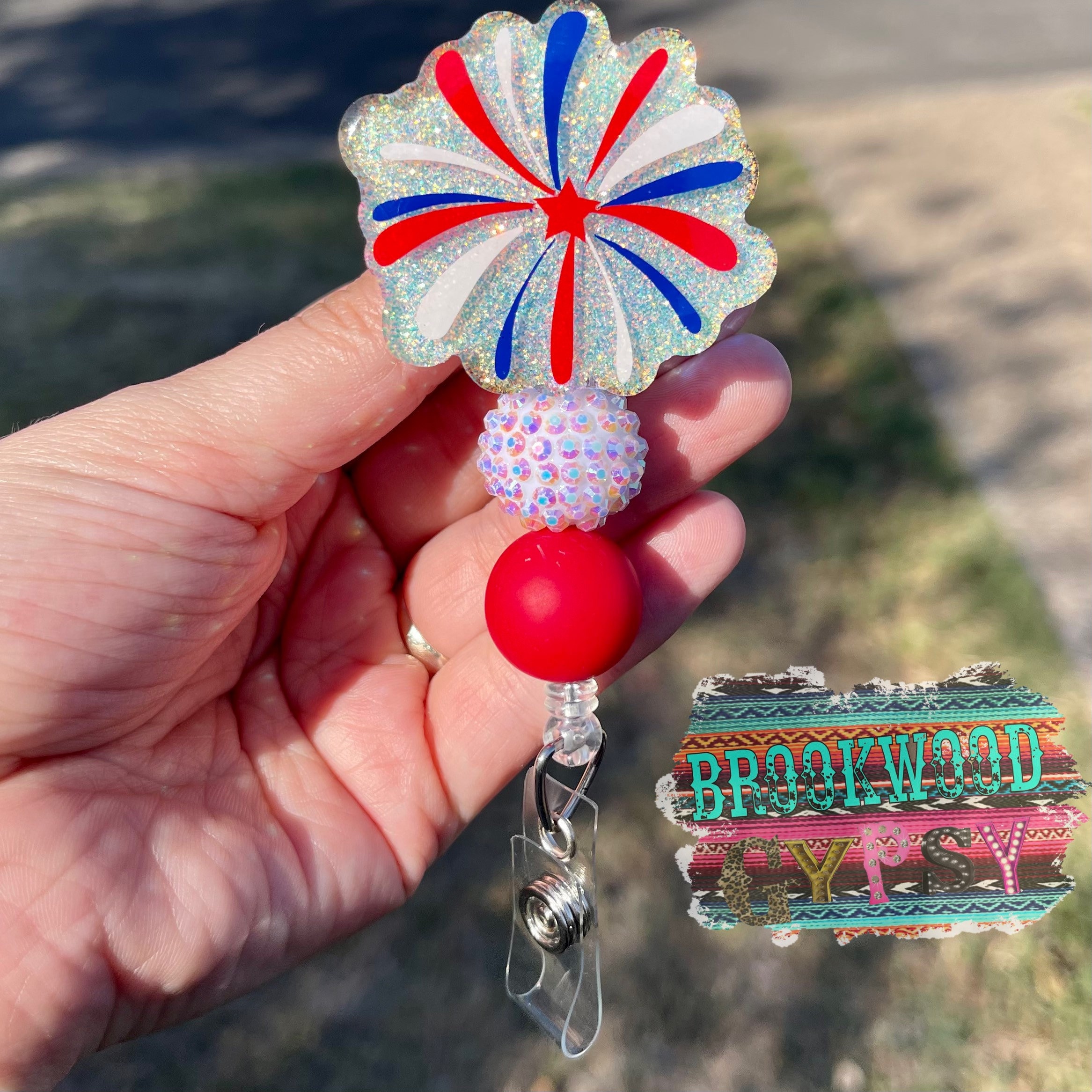 Firework Badge Reel,Nurses Badge Reel,holiday Badge reel,4th of July Badge Reel,Patriotic Badge Reel,Beaded Badge reel,America Badge Reel