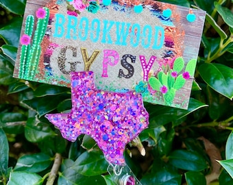 Texas Badge Reel,Pink Glitter Badge Reel, Nurses Badge Reel,Medical Badge Reel, Personalized Badge Reel,Texas State Badge Reel,Glitter Badge