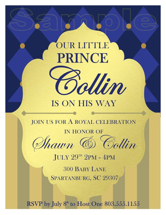 Prince Baby Shower Invite Royal Blue And Gold