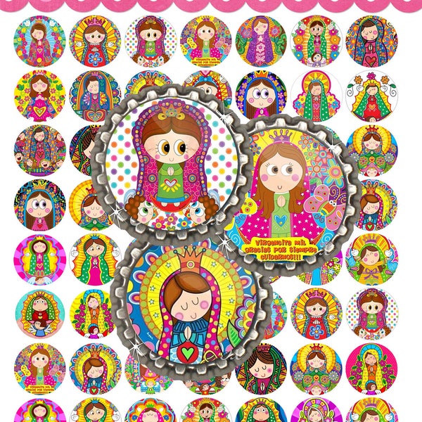 Virgencita Plis Mexican Bottle Cap Images, Mexico Virgen 1 Inch Circle, Digital Printable Instant Download