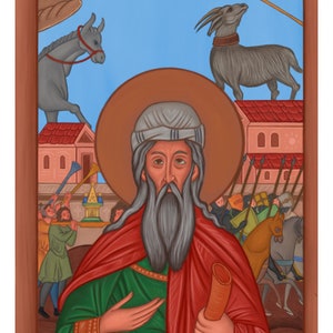 Prophet Samuel and the Anointing of the King Digital hand drawn Byzantine Icon