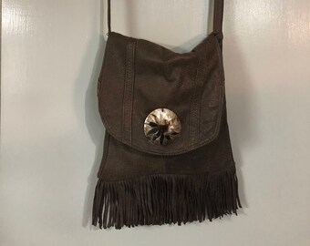 Brown pebbled leather boho bag