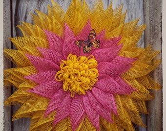 Pink and Yellow Butterfly Wreath