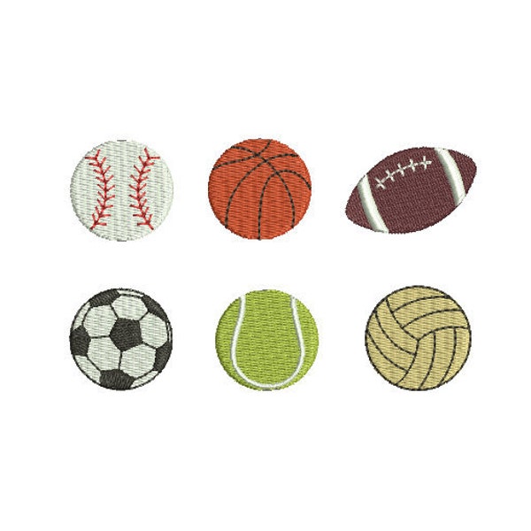 Mini Balls-Baseball-Basketball-Football-Soccer ball-Tennis ball-Volleyball--Machine Embroidery Design Set--Instant download