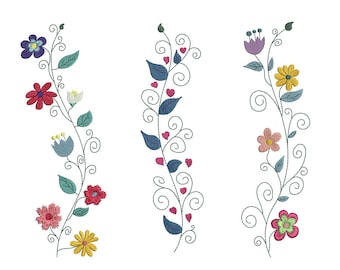 3 Designs-5 Sizes-Floral Borders-Machine Embroidery Design Set--Instant download