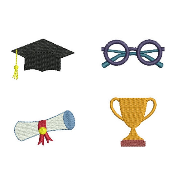 8 Sizes-Mini Graduation(Cap,Glasses,Diploma,Trophy)--Machine Embroidery Design Set--Instant download