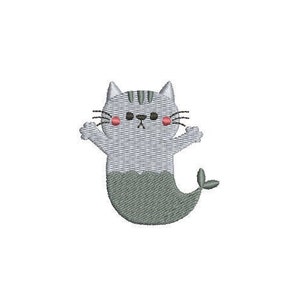 Mini Cat Mermaid--7 Sizes--Machine Embroidery Design--Instant Download