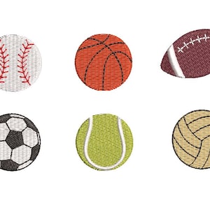 Mini Balls-Baseball-Basketball-Football-Soccer ball-Tennis ball-Volleyball--Machine Embroidery Design Set--Instant download