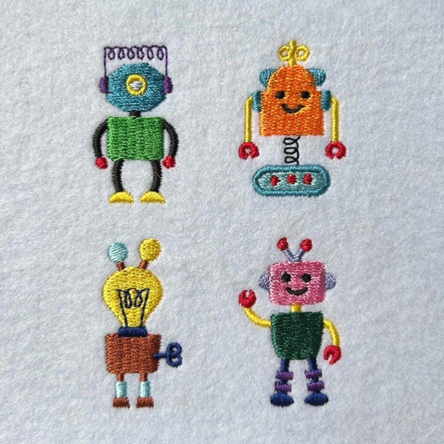 6 Sizes--Mini Robot--Machine Embroidery Design Set--Instant download
