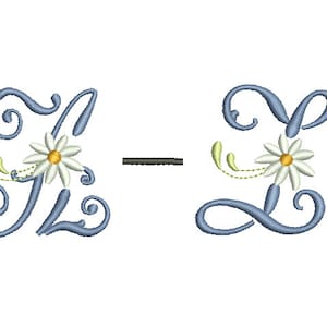 Iniziali monogramma alfabeto margherita dalla A alla Z, 9 misure - Disegni per ricamo a macchina