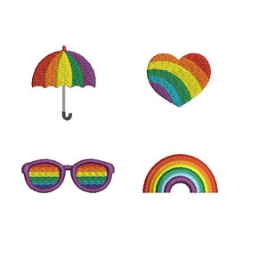 5 Sizes-Mini Rainbow(Umbrella,Heart,Glasses,Rainbow)--Machine Embroidery Design Set--Instant download