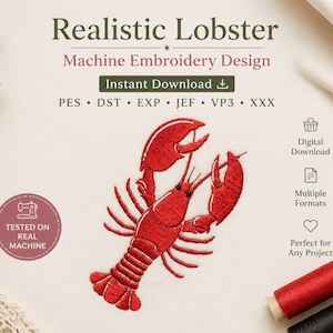 Red Lobster--Vintage Embroidery--7 Sizes--Machine Embroidery Design--Instant Download