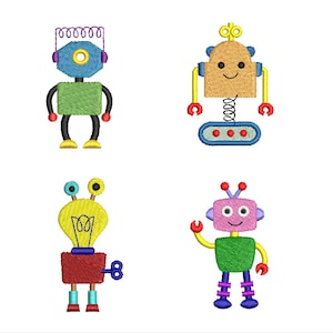 6 Sizes--Mini Robot--Machine Embroidery Design Set--Instant download